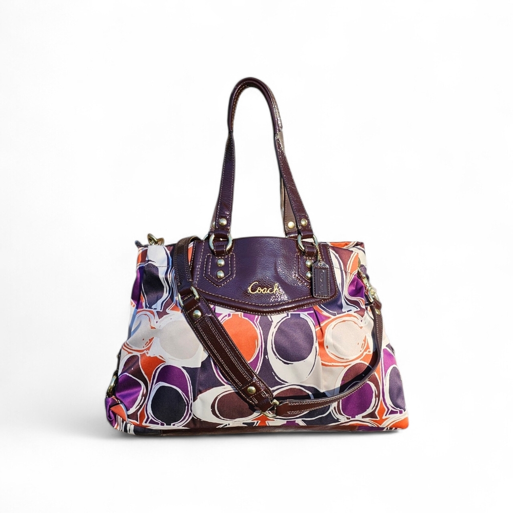 Coach Purple Dot Print Canvas Tote Bag - Picture 2 of 8